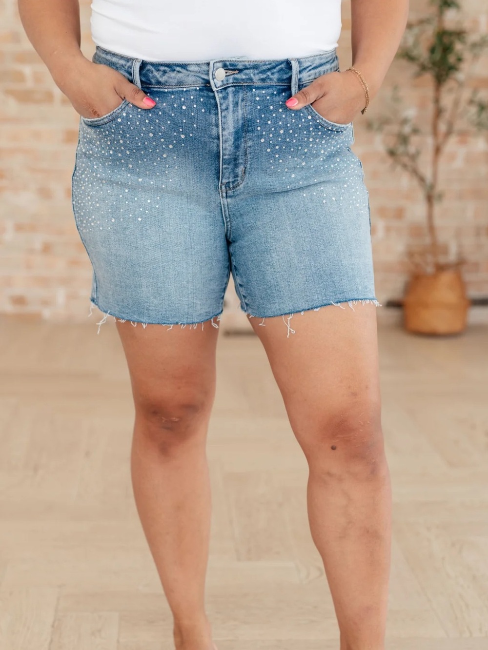 Judy Blue Elle High Rise Rhinestone Cutoff Shorts JB150274 Size 2XL
